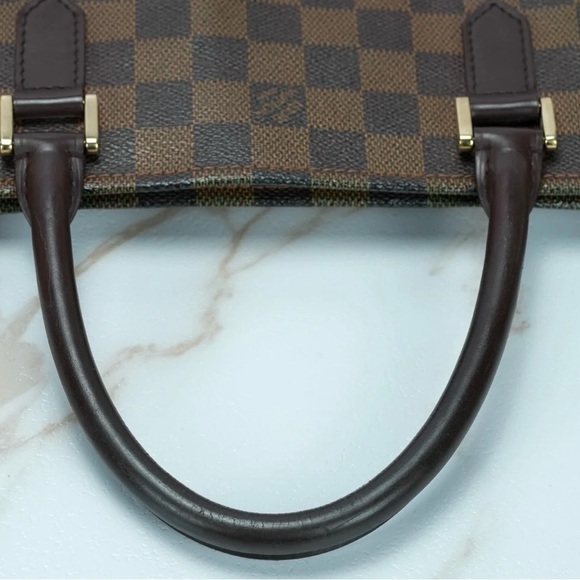LV Sac Plat tote bag in the Damier Ebène canvas and brown leather trim - Picture 4 of 16